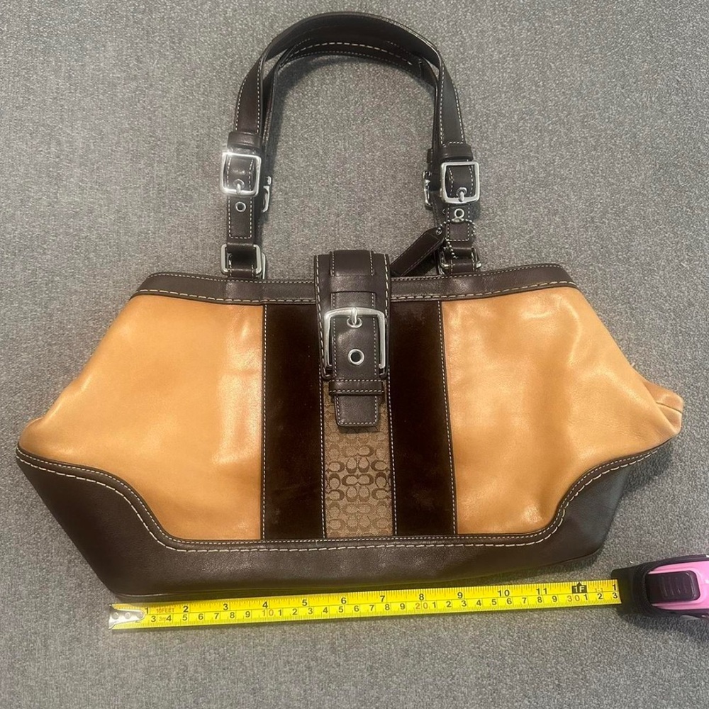 Coach Hamptons Carryall F11345 Brown & Tan Leather Satchel Tote - Picture 7 of 8